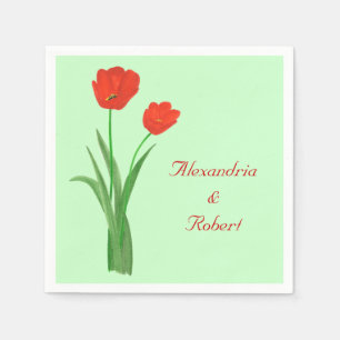 Two Red Tulips Personalised Wedding Napkins