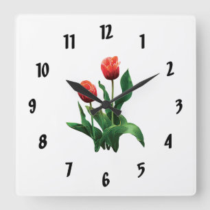 Two Red Tulips Square Wall Clock