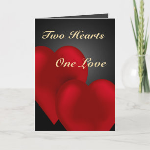 Two Red Velvet Hearts One Love Greeting Card