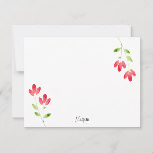 Two Red Watercolor Flower Stems Card