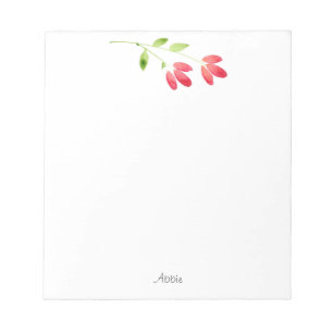 Two Red Watercolor Flower Stems Notepad
