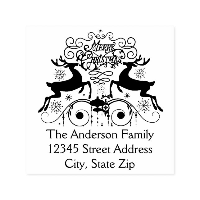 Two Reindeer Christmas - Self Inking Address Stamp (Design)
