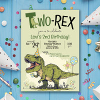 Two-Rex Cute Dinosaur Cartoon 2nd Birthday Party