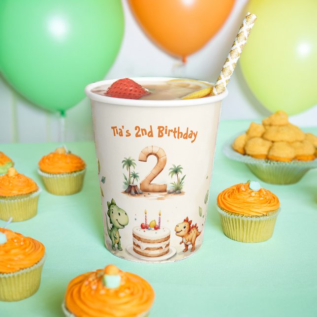 Two-Rex Dinosaur 2nd Birthday  Paper Cups (Creator Uploaded)