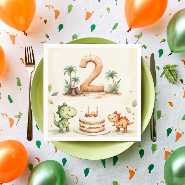 Two-Rex Dinosaur 2nd Birthday Paper Napkin (Creator Uploaded)
