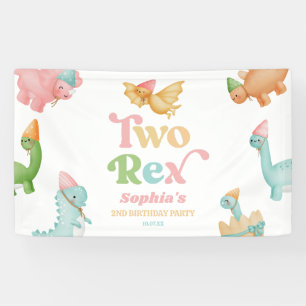 Two Rex Dinosaur 2nd Second Birthday Party Banner