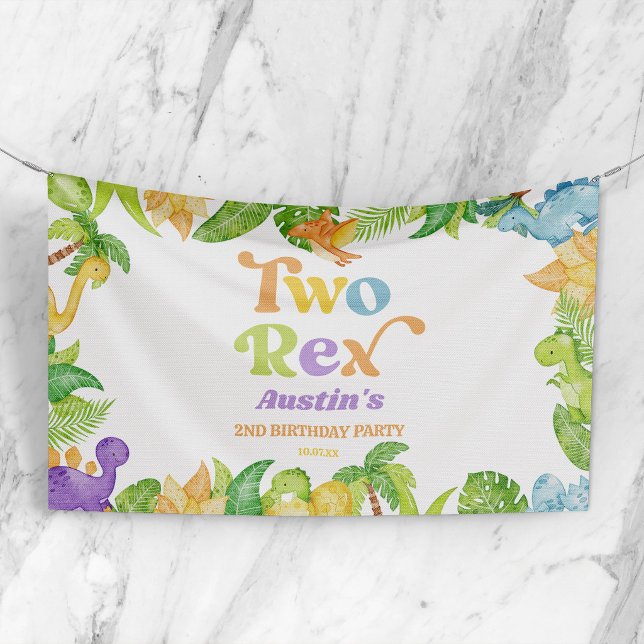 Two Rex Dinosaur 2nd Second Birthday Party Banner (Creator Uploaded)