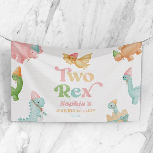Two Rex Dinosaur 2nd Second Birthday Party Banner