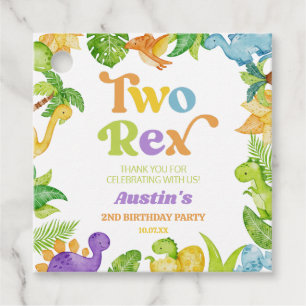 Two Rex Dinosaur 2nd Second Birthday Party Favour Tags