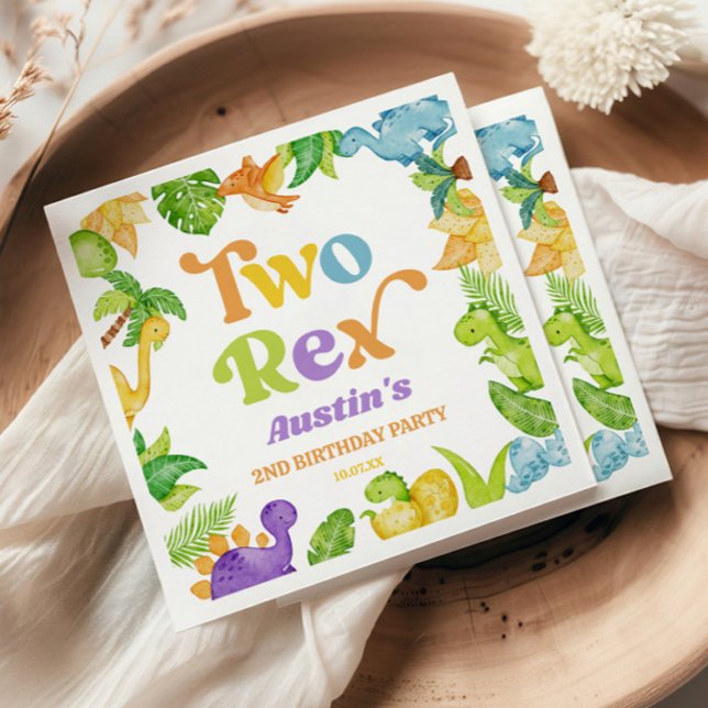 Two Rex Dinosaur 2nd Second Birthday Party Napkin (Creator Uploaded)