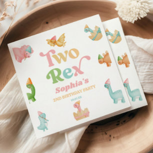 Two Rex Dinosaur 2nd Second Birthday Party Napkin