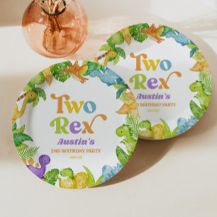 Two Rex Dinosaur 2nd Second Birthday Party Paper Plate