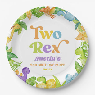 Two Rex Dinosaur 2nd Second Birthday Party Paper Plate