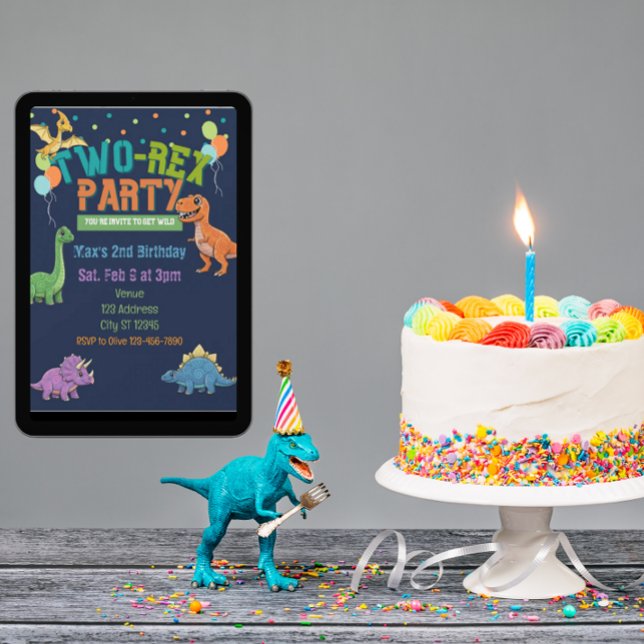 Two-Rex Party Dinosaur 2nd Birthday Invitation (Creator Uploaded)
