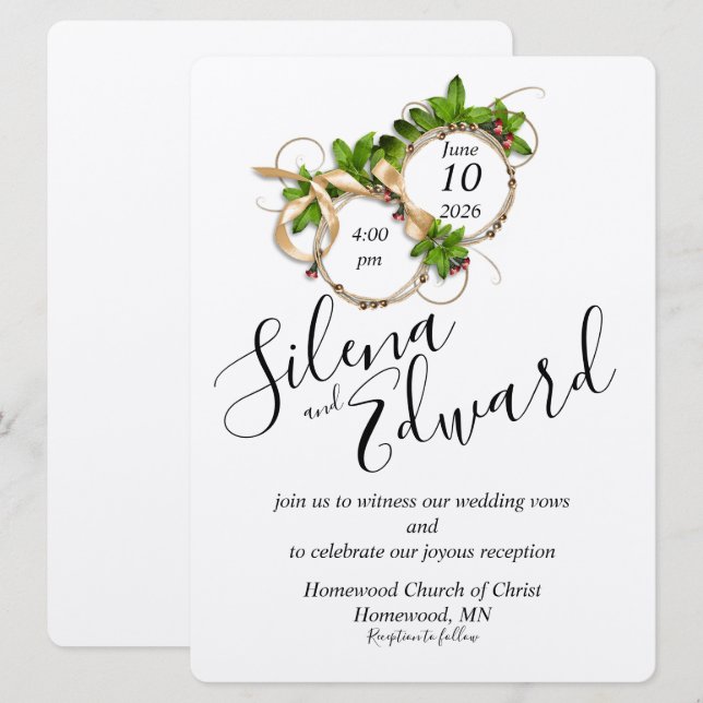 Two Rings as One Flat Wedding Invitation  (Front/Back)