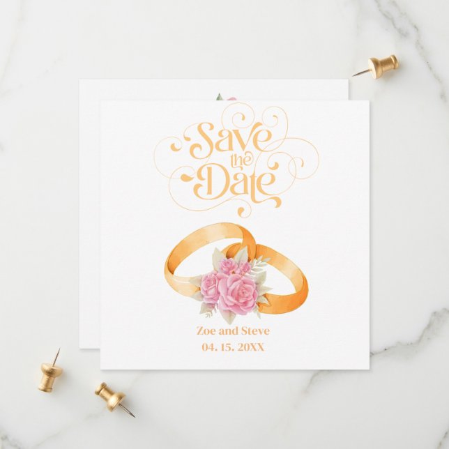 Two Rings Save the Date Wedding Invitation  (Front/Back In Situ)