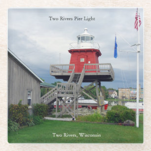 Two Rivers Pier Light glass coaster
