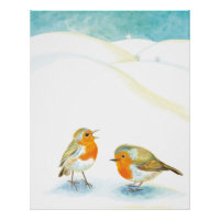 Two Robin redbreasts in Winter