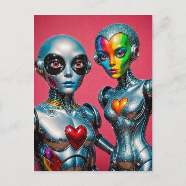 Two Robots in Love Pride Postcard (Front)