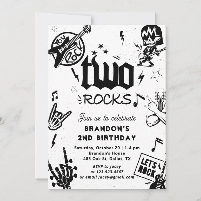Two Rocks Guitar Rock and Roll 1st Birthday Invitation (Front)