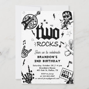 Two Rocks Guitar Rock and Roll 1st Birthday Invitation