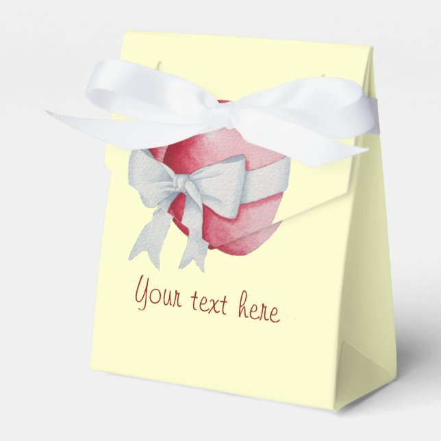 two romantic red love hearts tied with white bow favour box (Front Side)