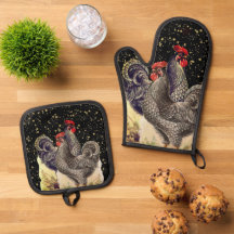 Two Roosters Black Gold Stars