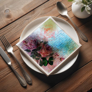 Two Roses Floral Family Ephemera Decoupage Napkin
