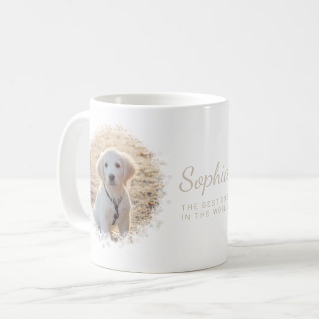 Two Round Custom Pet Photo Templates & Beige Text  Coffee Mug (Front Left)