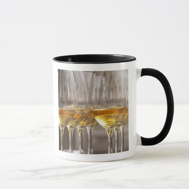 two rows of wine tasting glasses with lucious mug (Right)