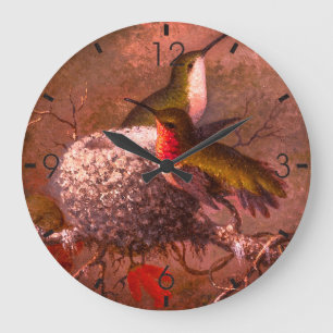 TWO RUBY THROATS BY THEIR NEST LARGE CLOCK