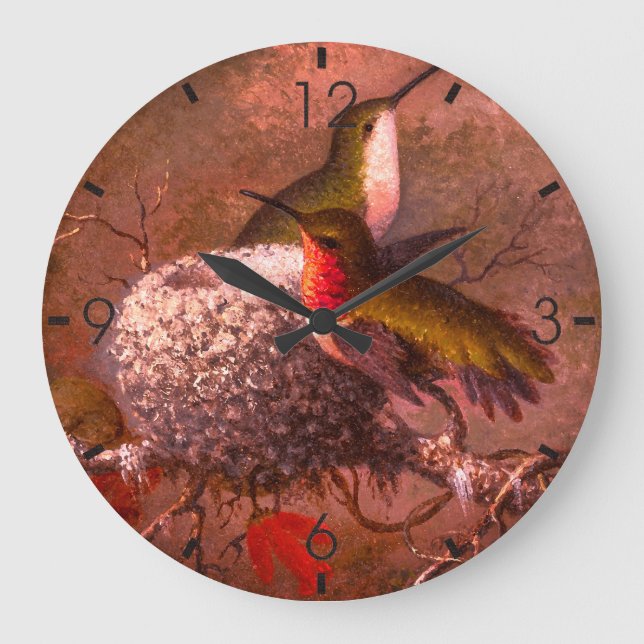 TWO RUBY THROATS BY THEIR NEST LARGE CLOCK (Front)