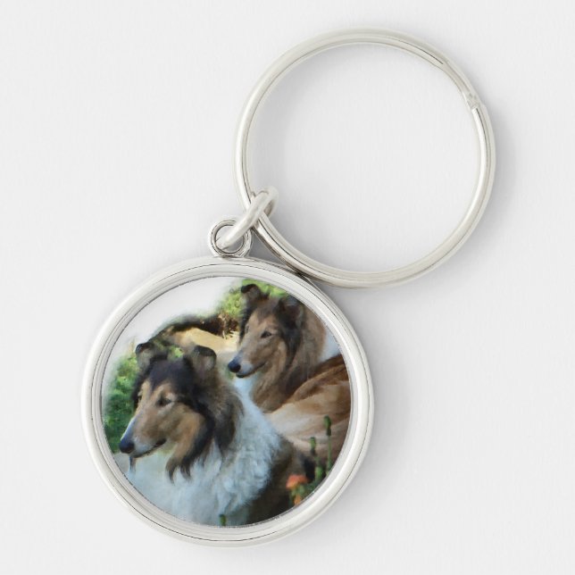 Two Sable Rough Collies Key Ring (Front)