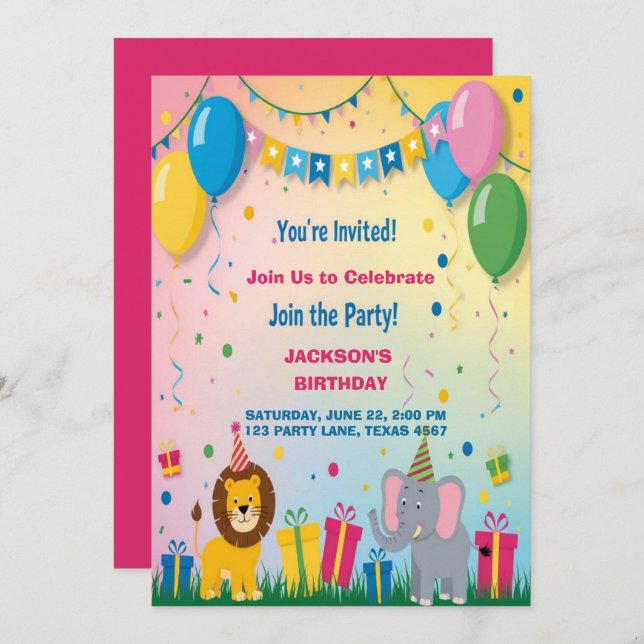 Two Safari Animals  Birthday  Invitation (Front/Back)