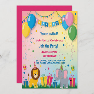 Two Safari Animals Birthday Invitation