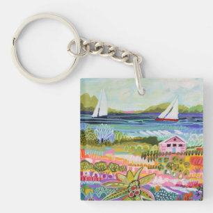 Two Sailboats and Cottage Key Ring