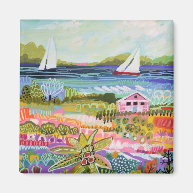 Two Sailboats and Cottage Magnet (Front)