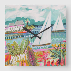 Two Sailboats Square Wall Clock
