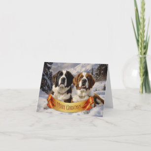 Two Saint Bernards in Snow Invitation