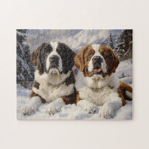 Two Saint Bernards in Snow Jigsaw Puzzle