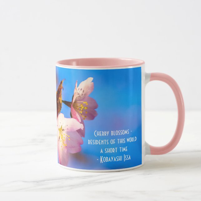 Two Sakura Flowers On Blue Mug (Right)