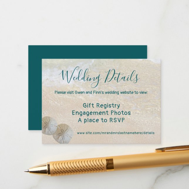 Two Sand Dollars Beach Wedding Details 100 Cards (Front/Back In Situ)