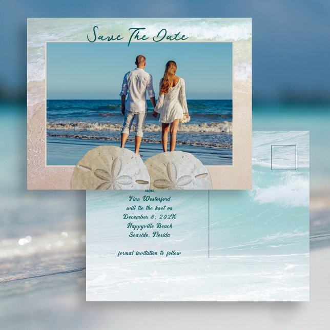 Two Sand Dollars Photo Save the Date Postcards (Creator Uploaded)
