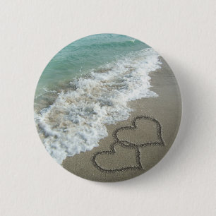 Two Sand Hearts on the Beach 6 Cm Round Badge