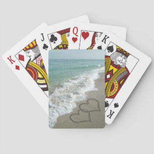 Two Sand Hearts on the Beach Playing Cards