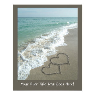 Two Sand Hearts on the Beach, Romantic Ocean Flyer