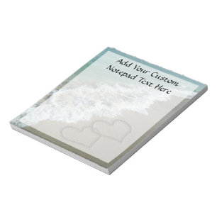 Two Sand Hearts on the Beach, Romantic Ocean Notepad