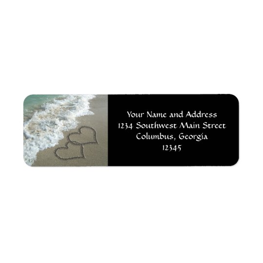 Two Sand Hearts on the Beach, Romantic Ocean Return Address Label