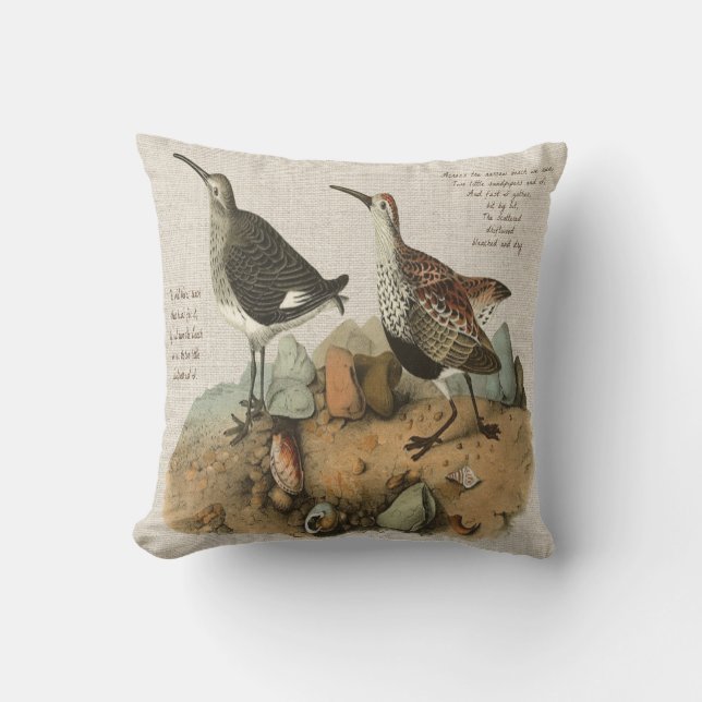 Two Sandpipers with Poem - Cotton version Cushion (Front)