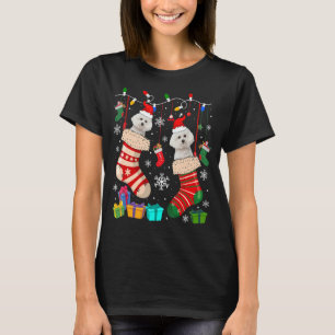 Two Santa Bichon Frise Dogs In Christmas Socks  Ow T-Shirt